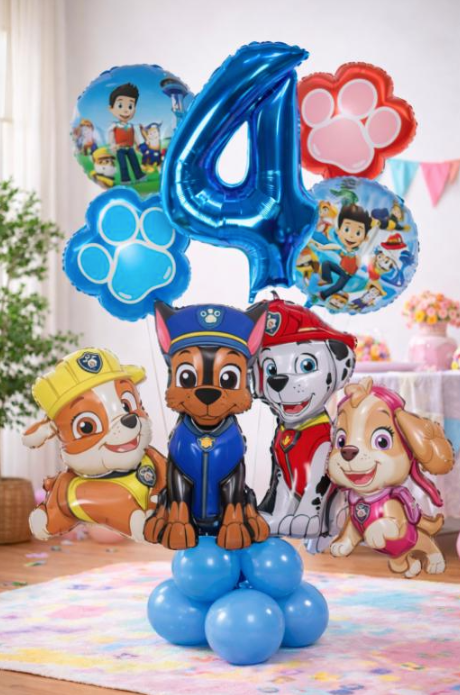 Bouquet Ballons Anniversaire Pat Patrouille avec Chiffre 0 à 8