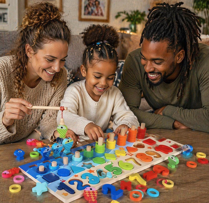 Jeu éducatif en bois Montessori – Formes, chiffres & pêche magnétique | Dès 18 mois