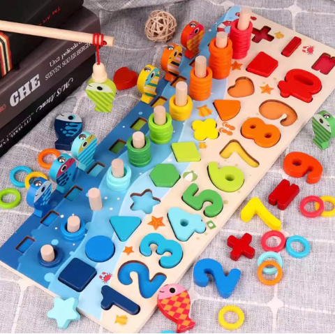 Jeu éducatif en bois Montessori – Formes, chiffres & pêche magnétique | Dès 18 mois