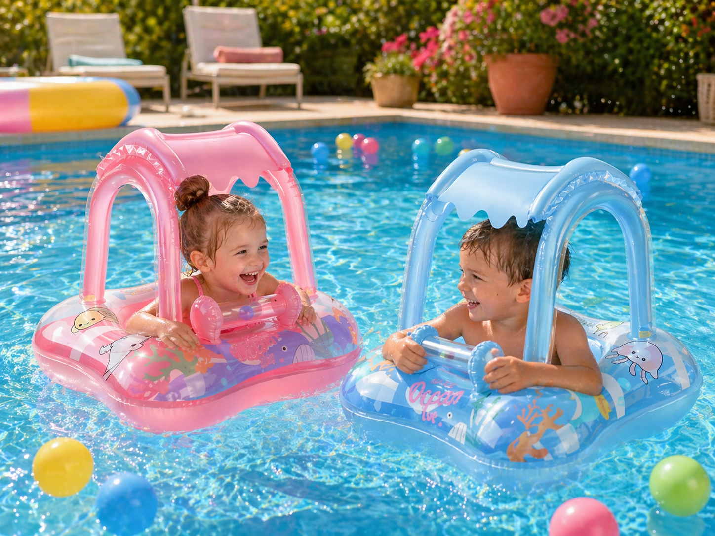 Bouée bébé avec auvent – Flotteur piscine anti-UV