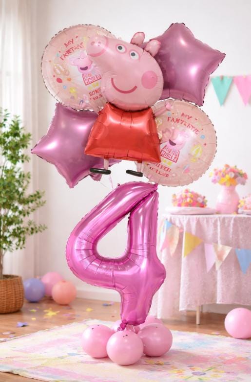 Bouquet Ballons Anniversaire Cochon Rose avec Chiffre 1 à 9 – Décoration Fête Enfant