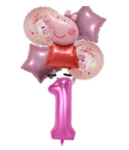 Bouquet Ballons Anniversaire Cochon Rose avec Chiffre 1 à 9 – Décoration Fête Enfant