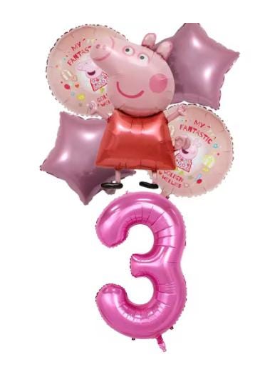 Bouquet Ballons Anniversaire Cochon Rose avec Chiffre 1 à 9 – Décoration Fête Enfant