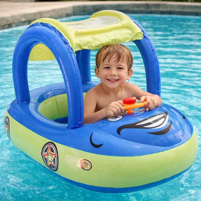 Bouée Bébé Voiture avec Pare-Soleil – Flotteur Sécurisé Piscine 1-5 ans